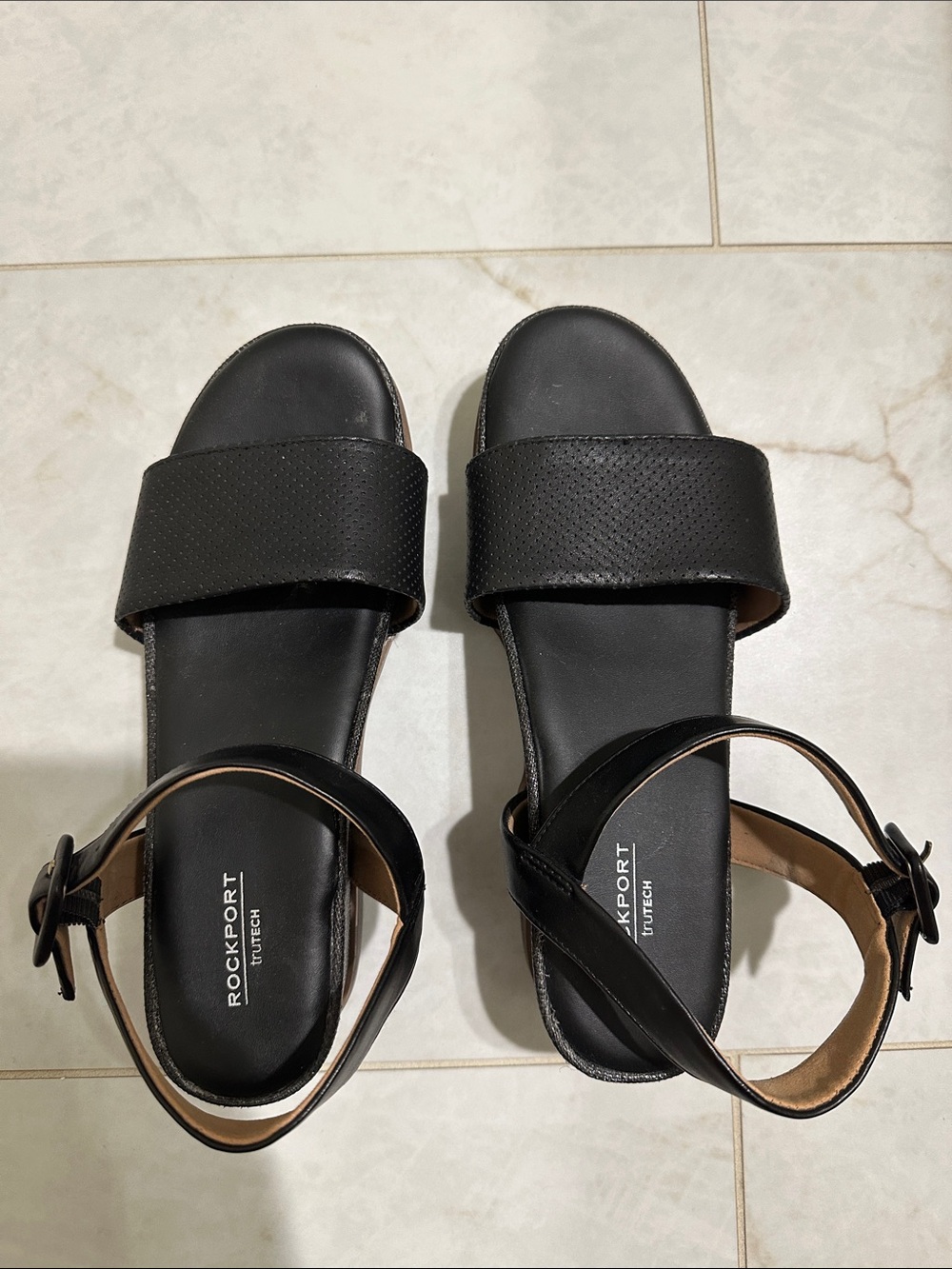 Rockport Black Perforated Leather Strap Sandals